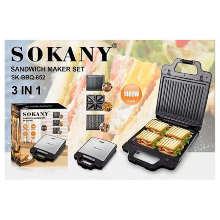 Sokany 3IN1 SANDWICH MAKER(Grill,Waffle,Toast)2side Heating/1400W(SK-BBQ-852)