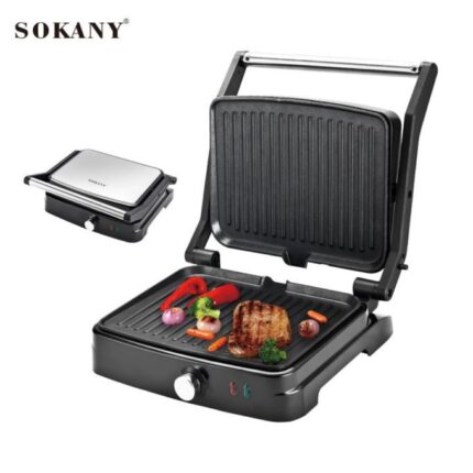 Sokany Stainless Grill & Sandwich Maker/Temp Control/Double Heating/180 Open /2000 W (SK-204)