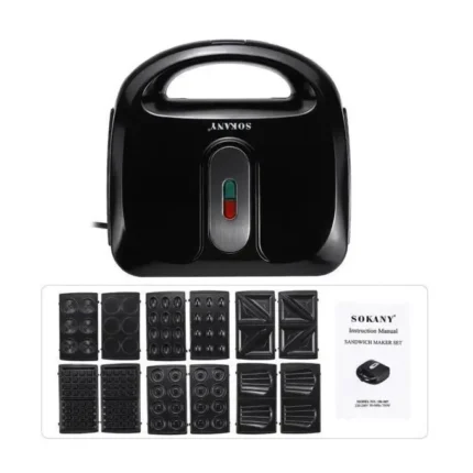 Sokany Sk-907 Sandwich and Waffle Maker, 7 in 1, 750 Watt - Black